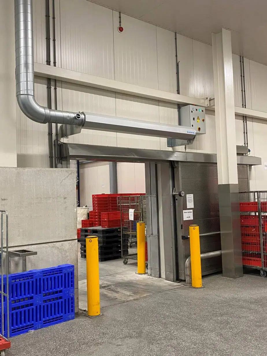 Masterveil Airstop lufttæppeaggregat til fryserum hos Huuskes.