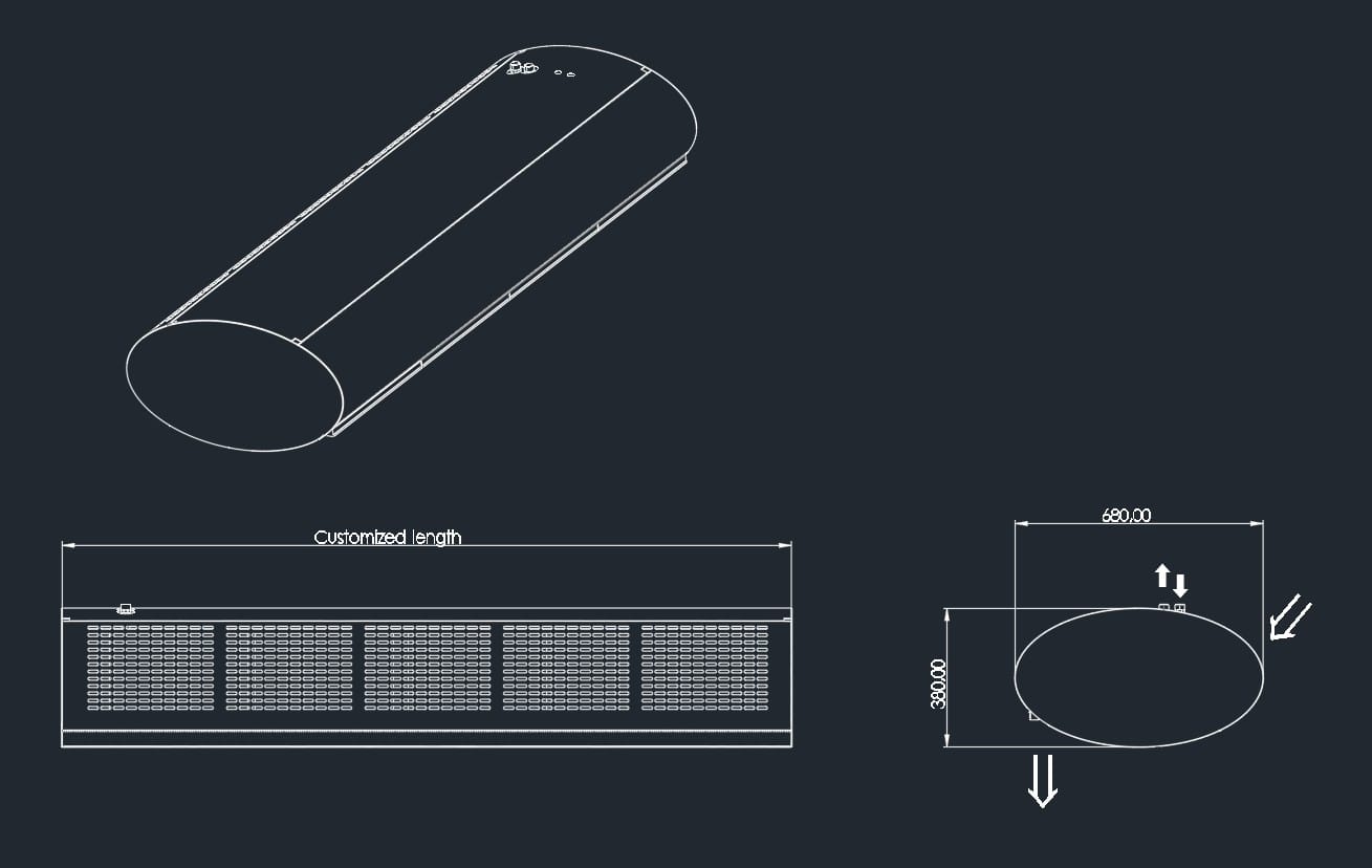 a picture of a Drawing Masterveil Ellips 380 air curtain